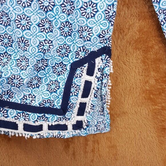 SAINT TROPEZ WEST Womens Top Small Blue Floral Pullover Tunic Crochet Woven Trim - Picture 4 of 9